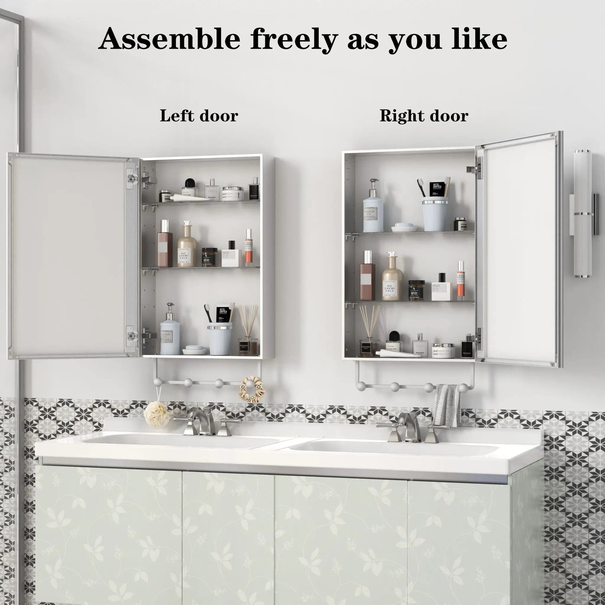 Medicine Cabinet, Wall Mounted Bathroom Mirror With Storage, Adjustable Shelves - Silver by Unique Piece Furniture