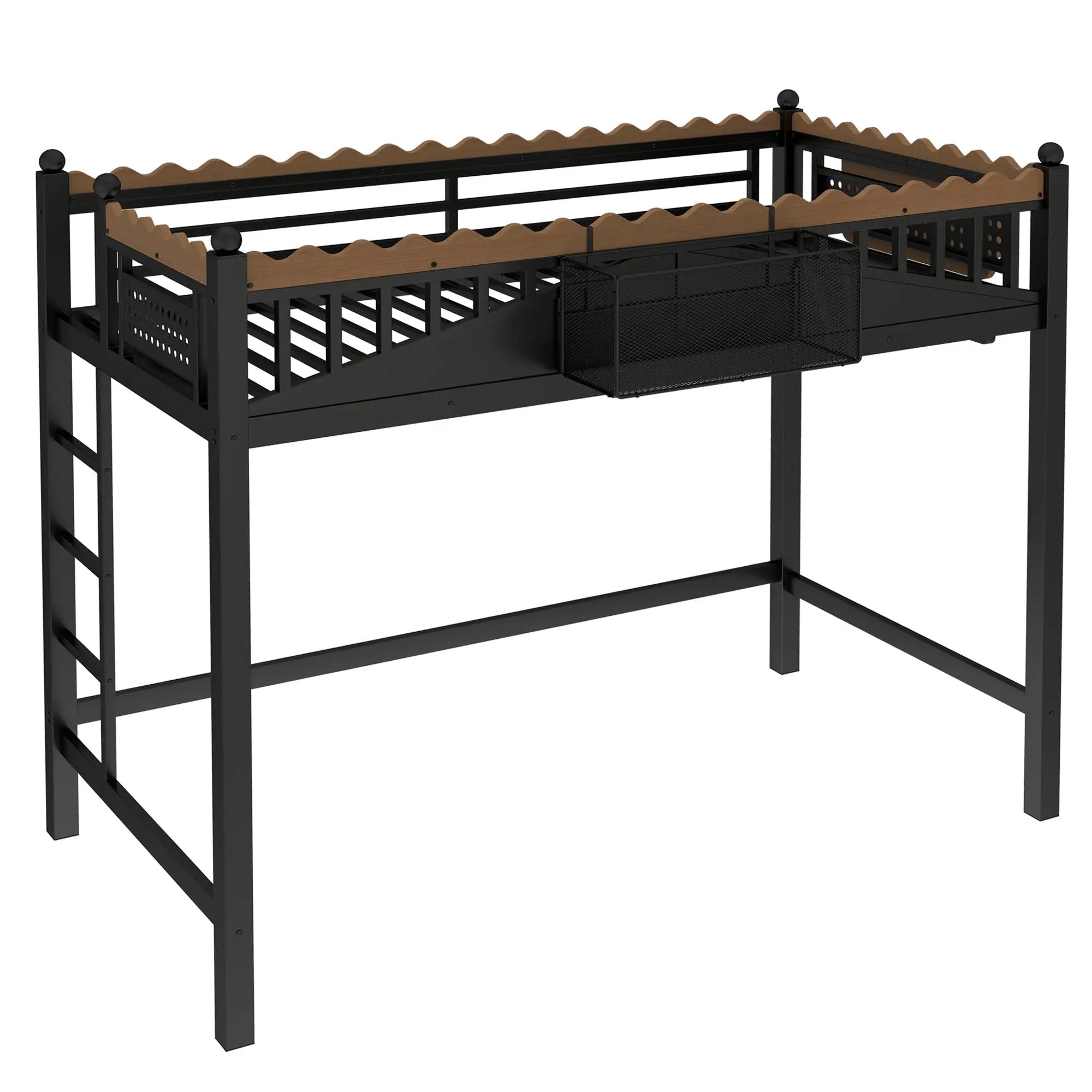 Twin XL Size Loft Bed with Ladders and Storage Shelves by HouseOfZazla