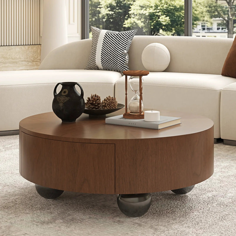 35.43 Inch Drum Shaped Round Coffee Table by HouseOfZazla
