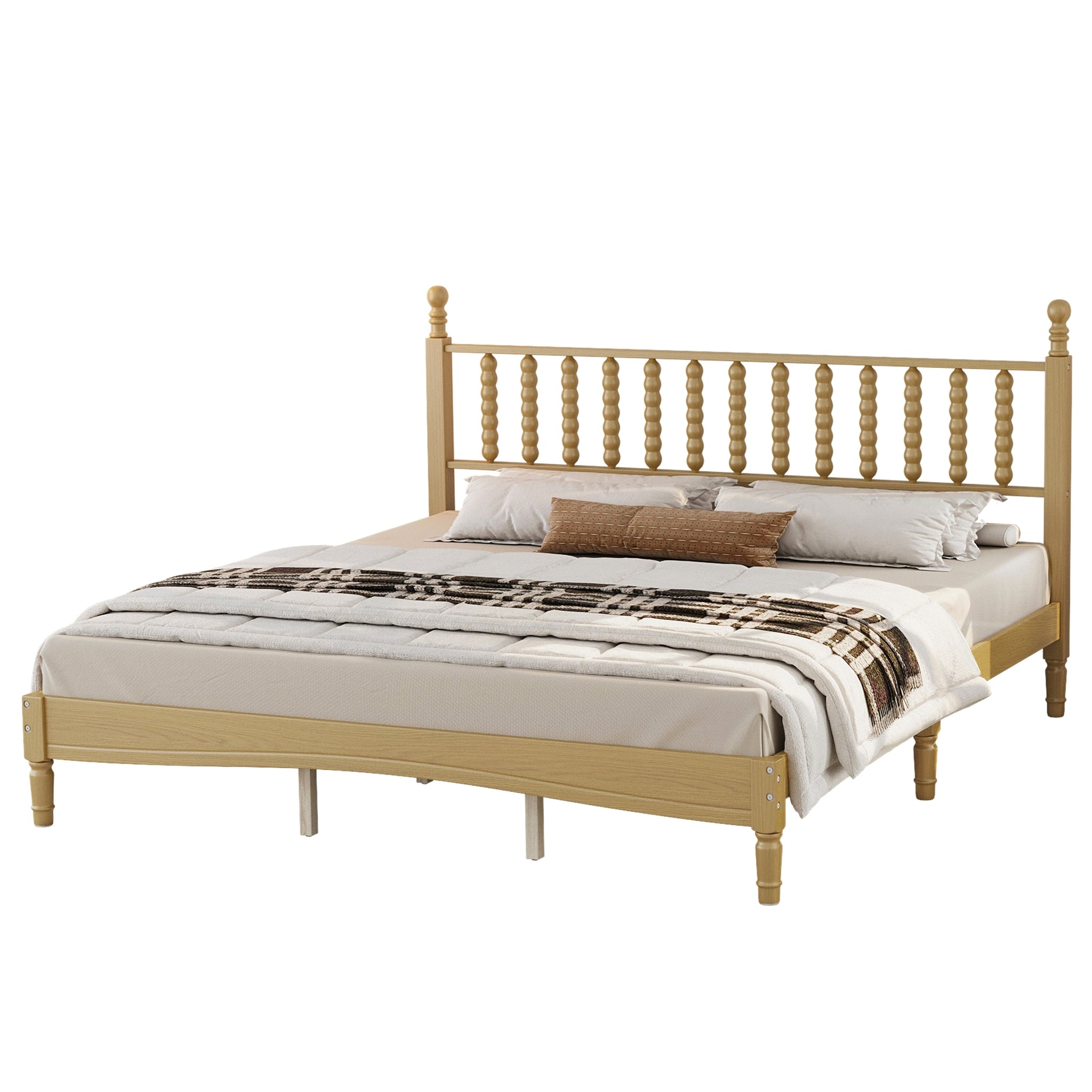King Size Wood Platform Bed with Gourd Shaped Headboard by HouseOfZazla