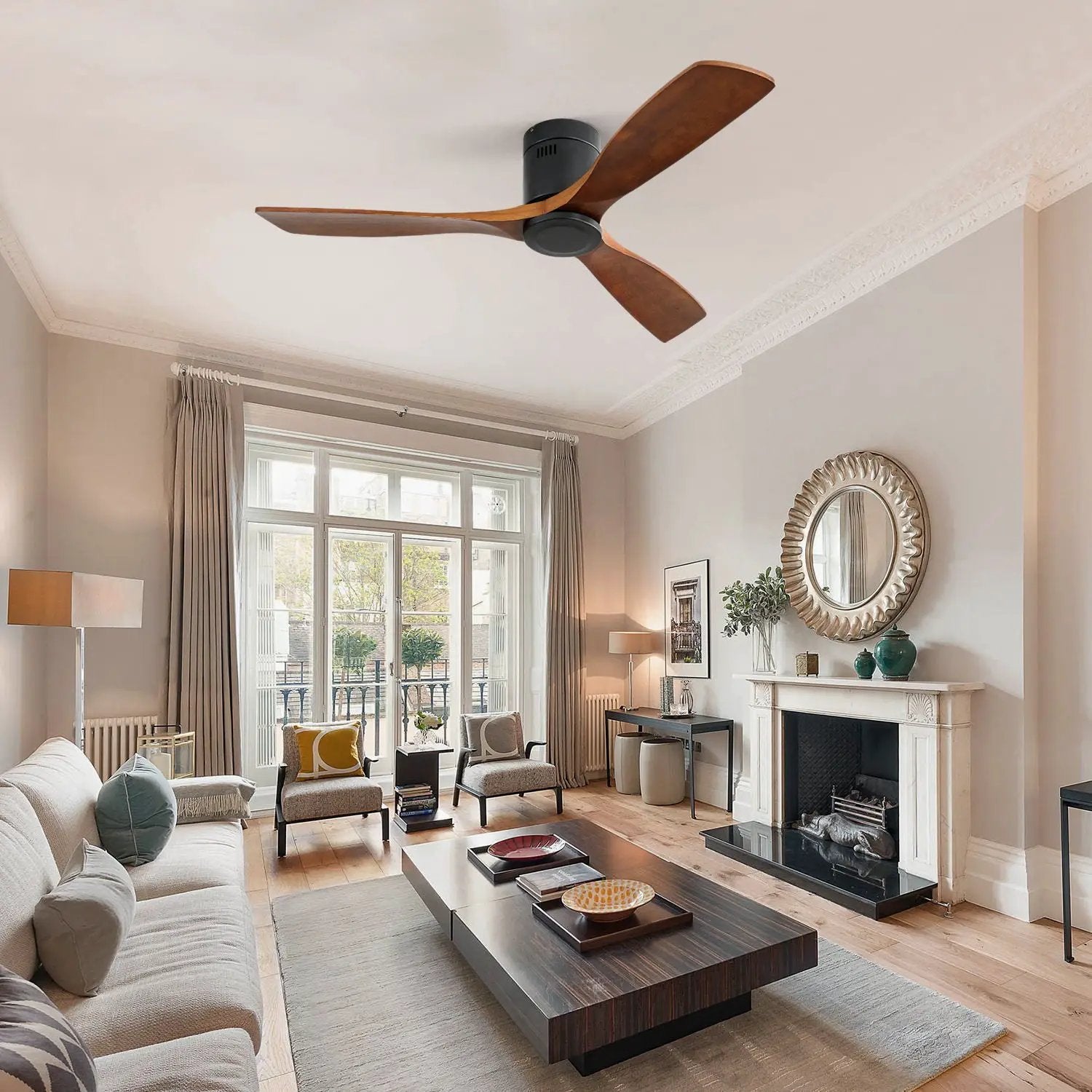 Low Profile Ceiling Fan DC, 3 Blade, Noiseless Reversible Motor, Remote Control by Unique Piece Furniture