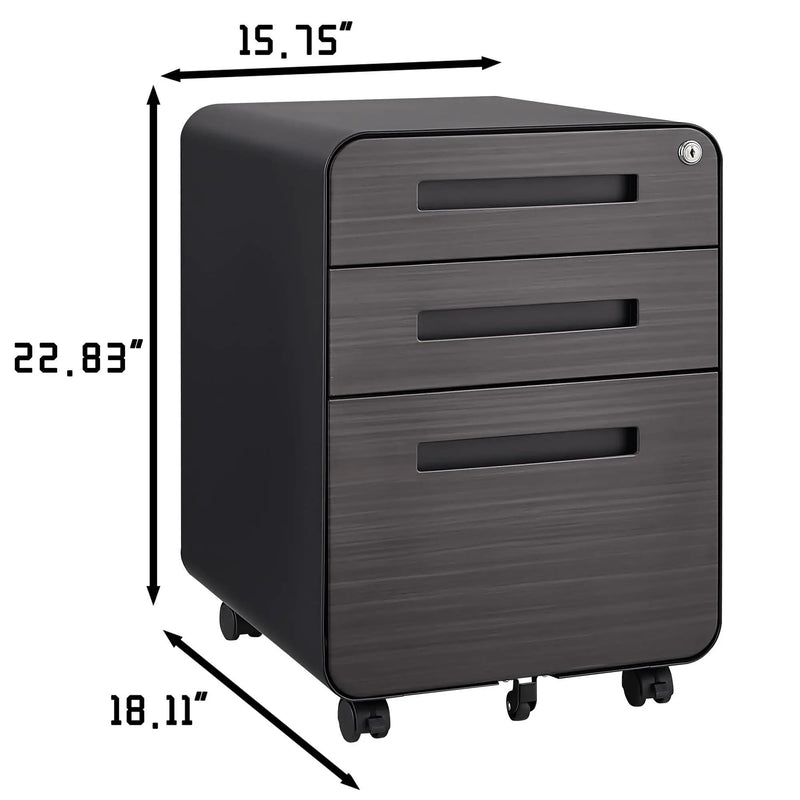 3 Drawer Mobile File Cabinet Under Desk Office, Simple Style Versatile Storage Cabinet For Legal / Letter / A4 Files, 5 Wheel Design Anti-Tilting Cold Rolled Steel Waterproof Moisture-Proof by HouseOfZazla