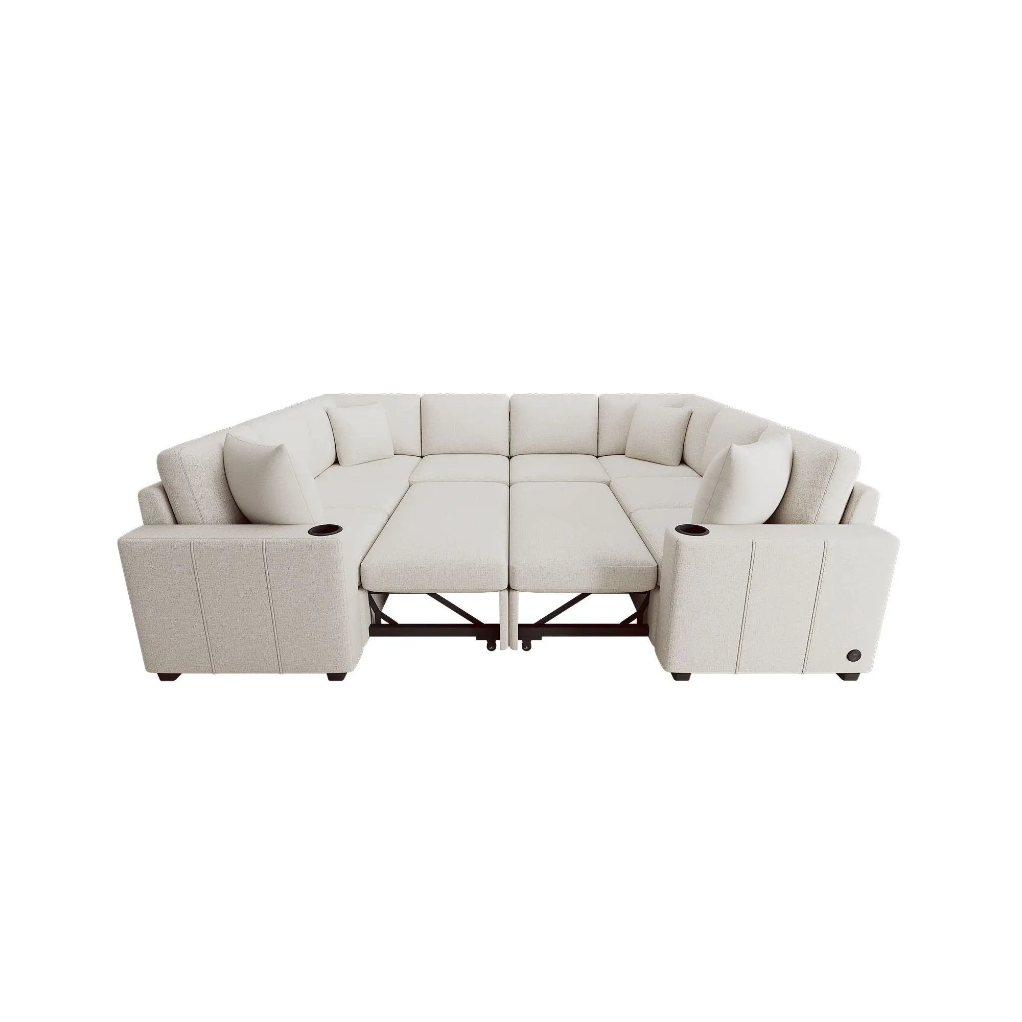 Modern U-Shaped Sectional Sofa Convertible Pull-Out Sofa Bed With USB Ports And Cup Holders by Unique Piece Furniture
