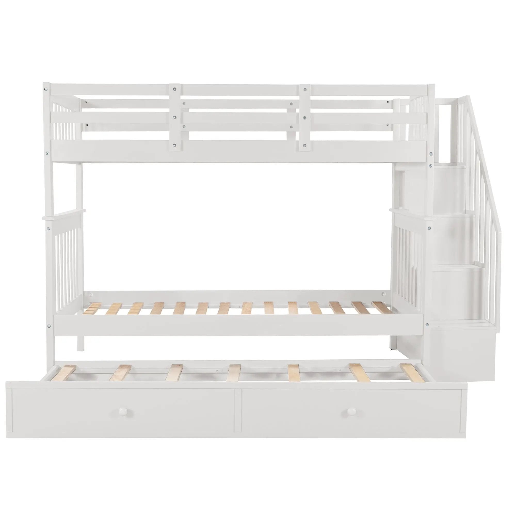 Stairway Bunk Bed With Storage And Guard Rail For Bedroom by HouseOfZazla