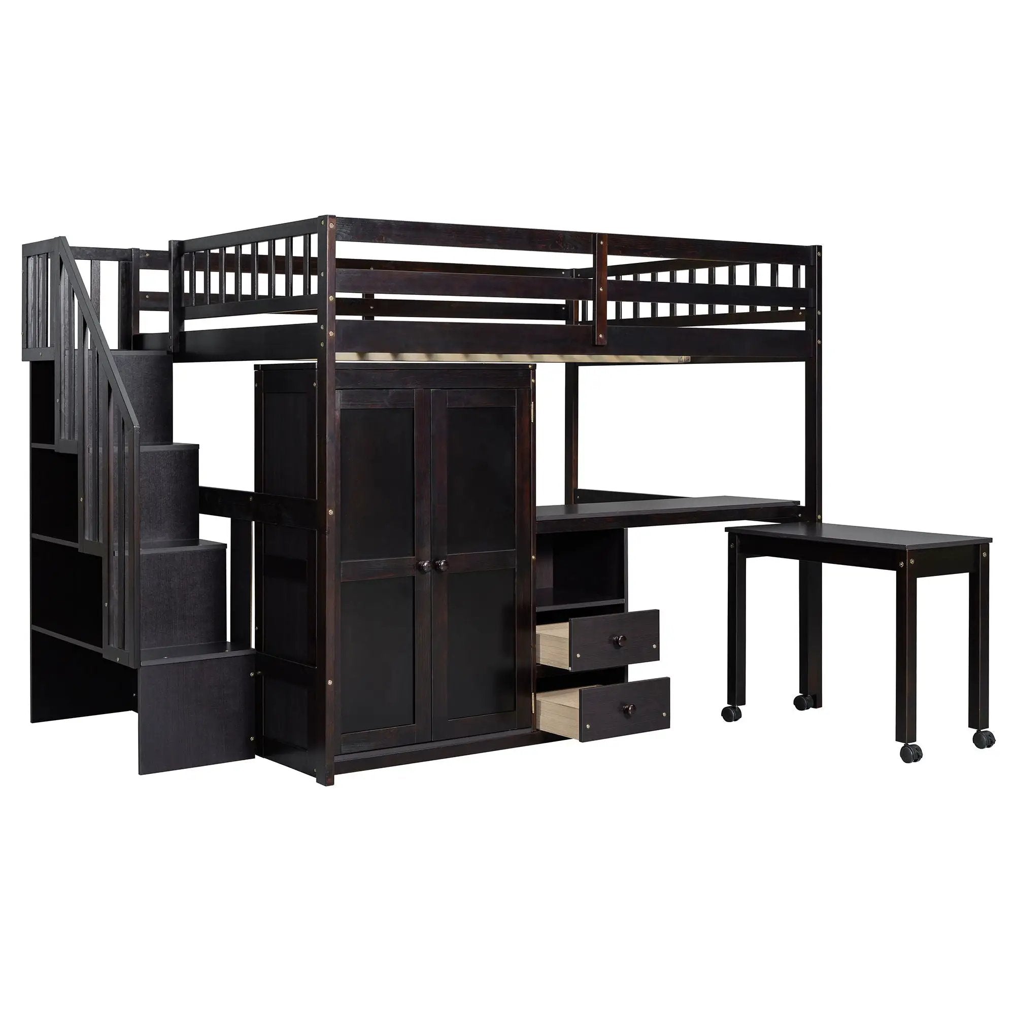 Loft Bed With Stairs, Bookshelf, Drawers, Desk & Wardrobe, Space Saving Multifunctional Furniture by HouseOfZazla