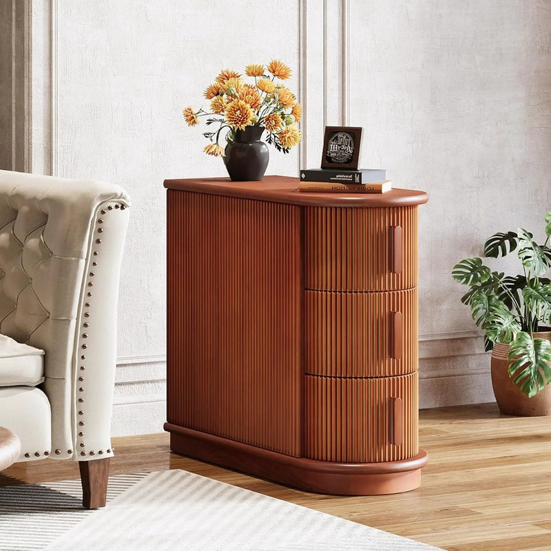 3 Drawer End Table, Semi Oval For Living Classic Accent Furniture - Walnut by HouseOfZazla