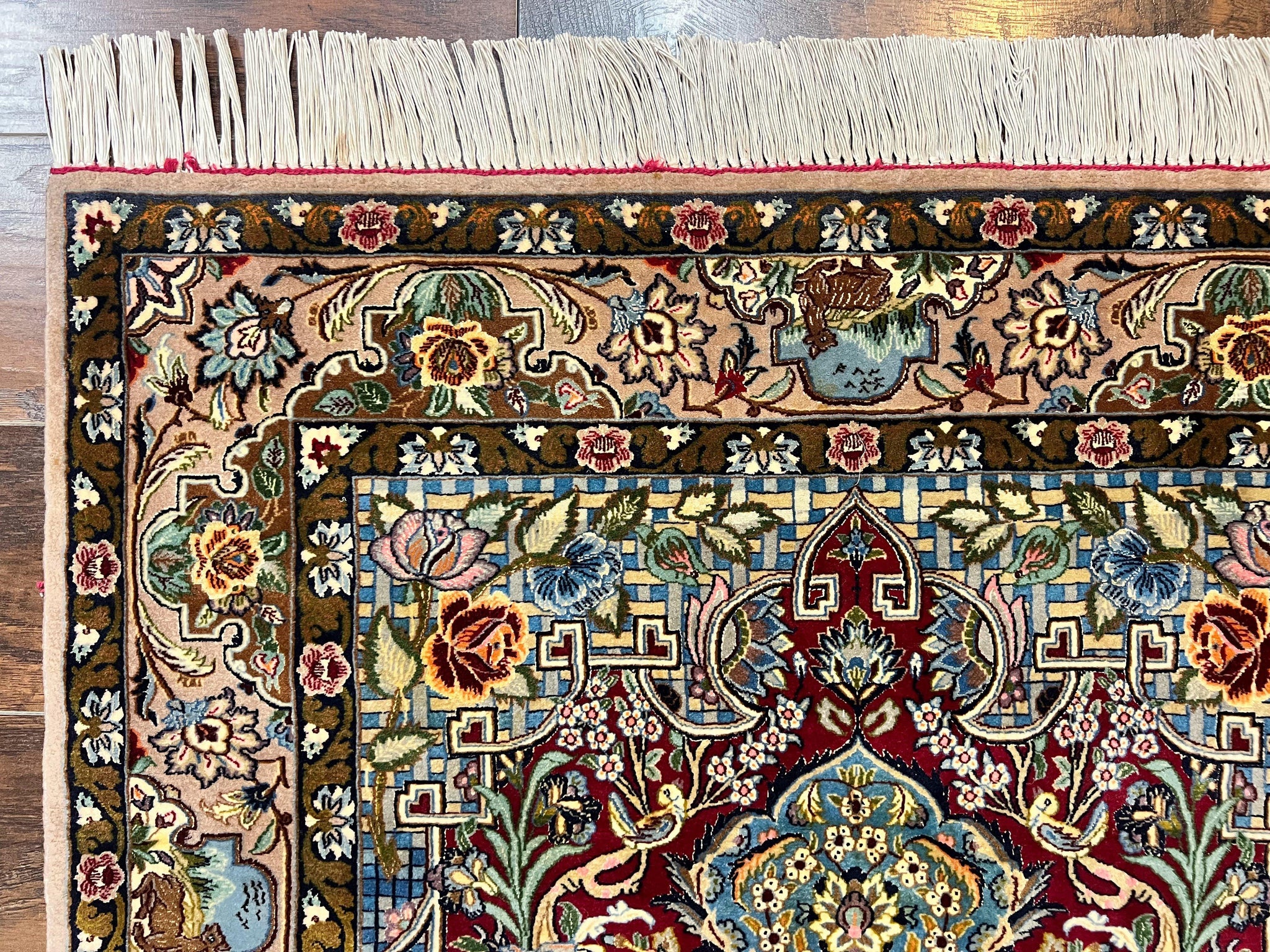 Marvelous Persian Isfahan Rug 3.7 x 5.6, Tree of Life and Animal Pictorials, Handmade Vintage Super Fine 600 KPSI, Kork Wool Silk Highlights, Rare by Jewel Rugs