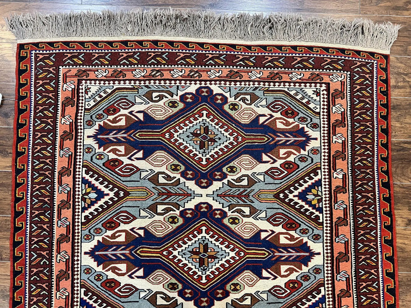 Russian Soumak Rug 6x8, Wool Handmade Antique Kilim Carpet, Multicolor 6 x 8 Geometric Medallions Caucasian Rug, Medium Size by Jewel Rugs