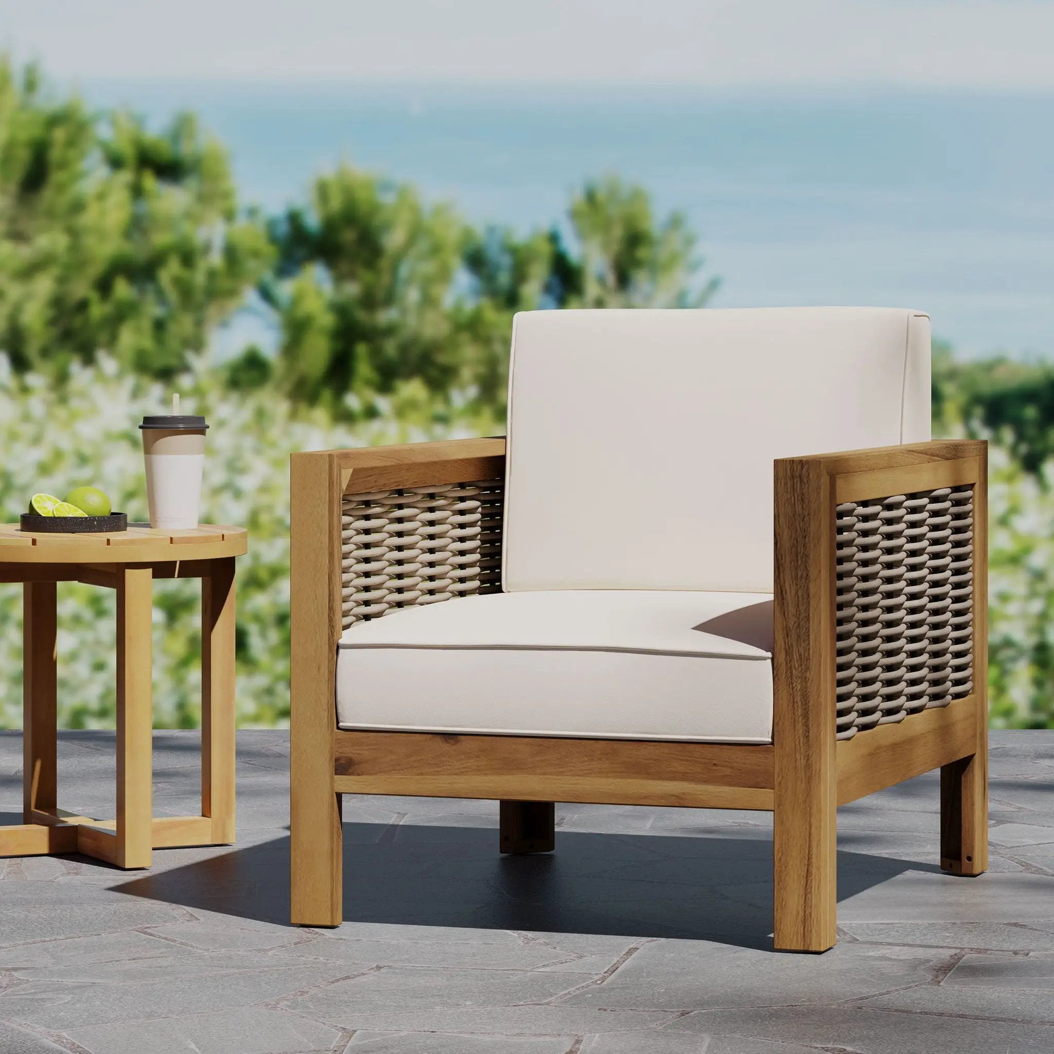 Outdoor Acacia Wood Club Chair With Wicker Accents by HouseOfZazla
