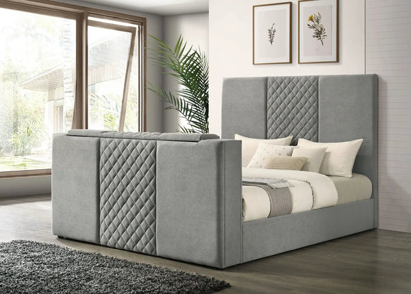 Tara 61-inch Upholstered Eastern King Panel TV Bed Grey, photo 2 of 7