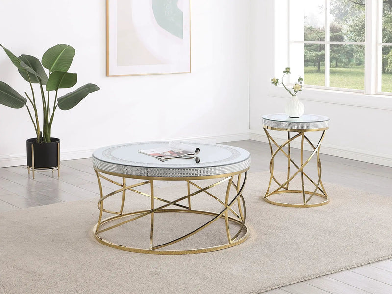 Elise Round Mirror Top Stainless Steel End Table Gold by Unique Piece Furniture