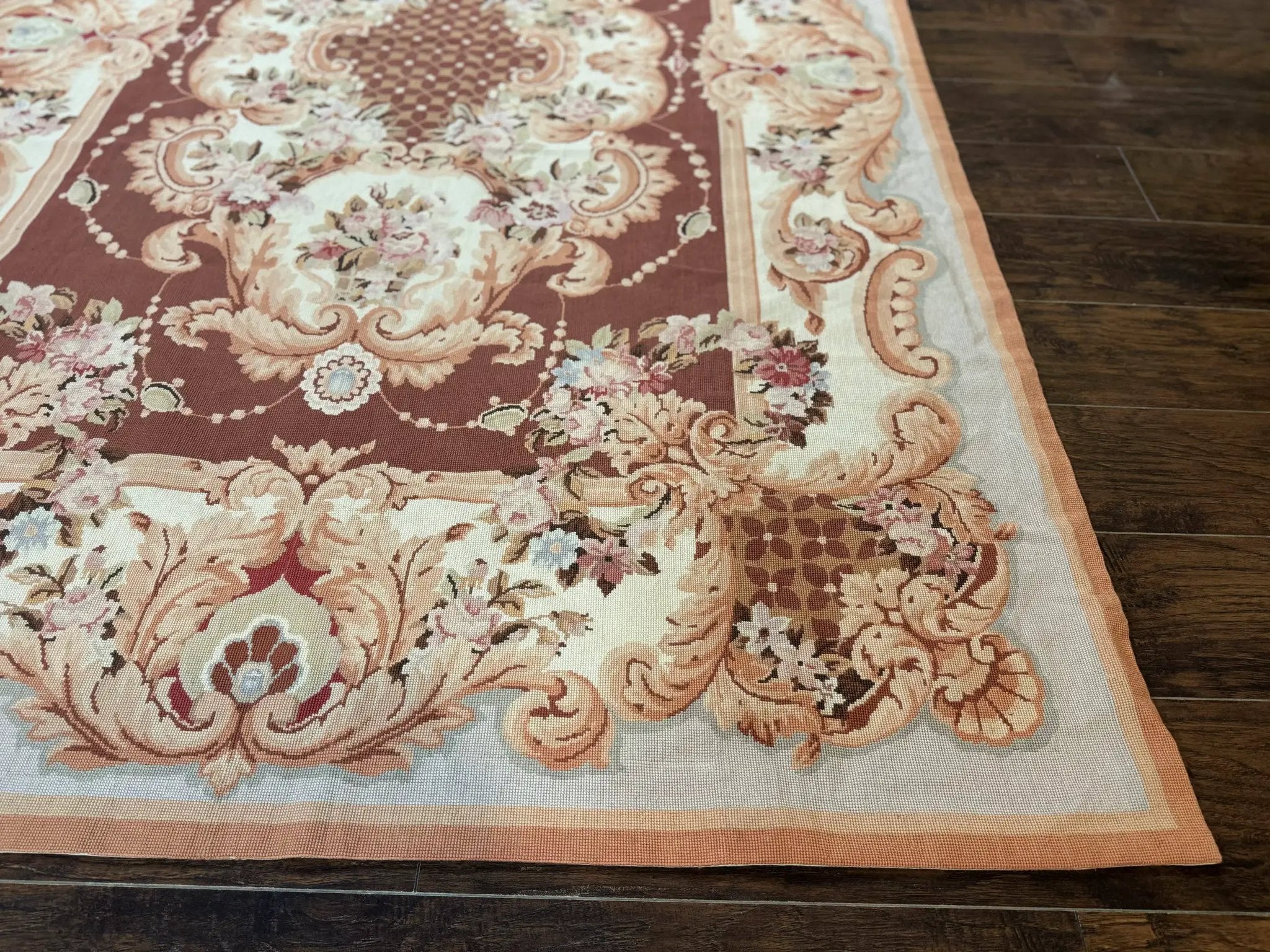 Vintage Needlepoint Rug 6x9, Aubusson Rug, Flatweave Wool Elegant Carpet, Medium Size, French European Design by Jewel Rugs
