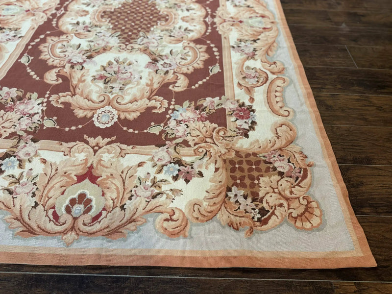 Vintage Needlepoint Rug 6x9, Aubusson Rug, Flatweave Wool Elegant Carpet, Medium Size, French European Design by Jewel Rugs