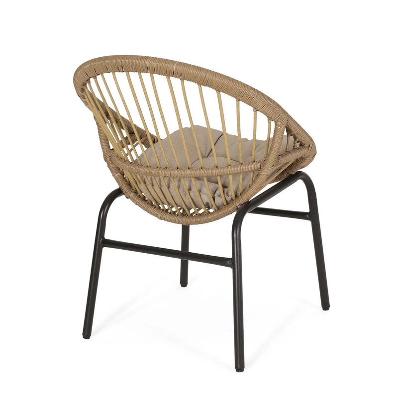 Outdoor Accent Chair With Curved Back And Basket Frame (Set of 2) - Light Brown / Beige by HouseOfZazla