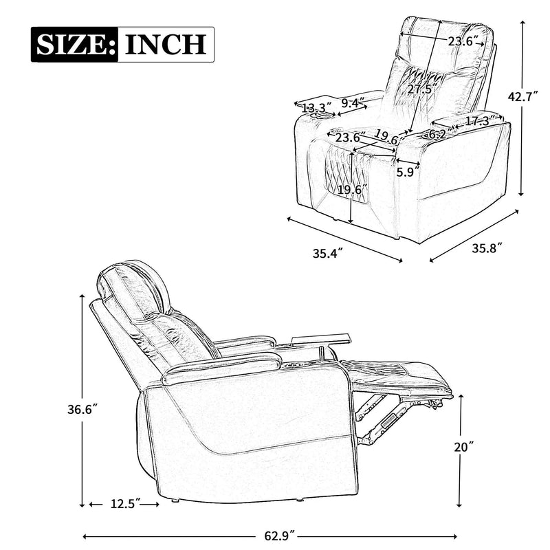 Power Motion Recliner With USB Charging Port And Hidden Arm Storage 2 Convenient Cup Holders Design And 360 Degree Swivel Tray Table by HouseOfZazla