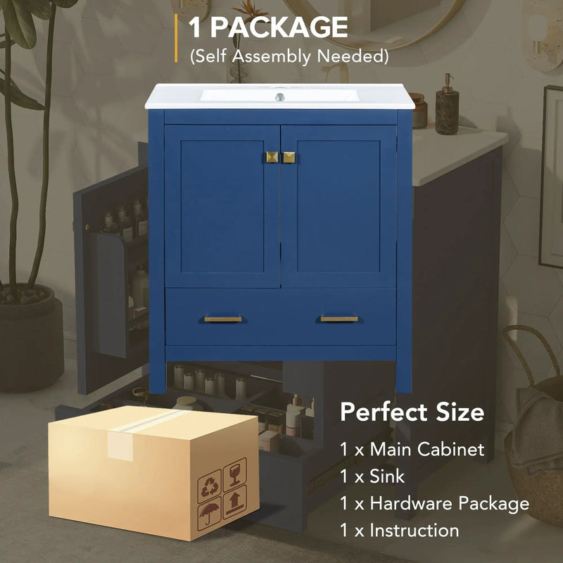 Bathroom Vanity With Single Sink, Combo Cabinet Undermount Sink, Bathroom Storage Cabinet With Two Doors And A Drawer, Soft Closing, Multifunctional Storage, Solid Wood Frame by HouseOfZazla