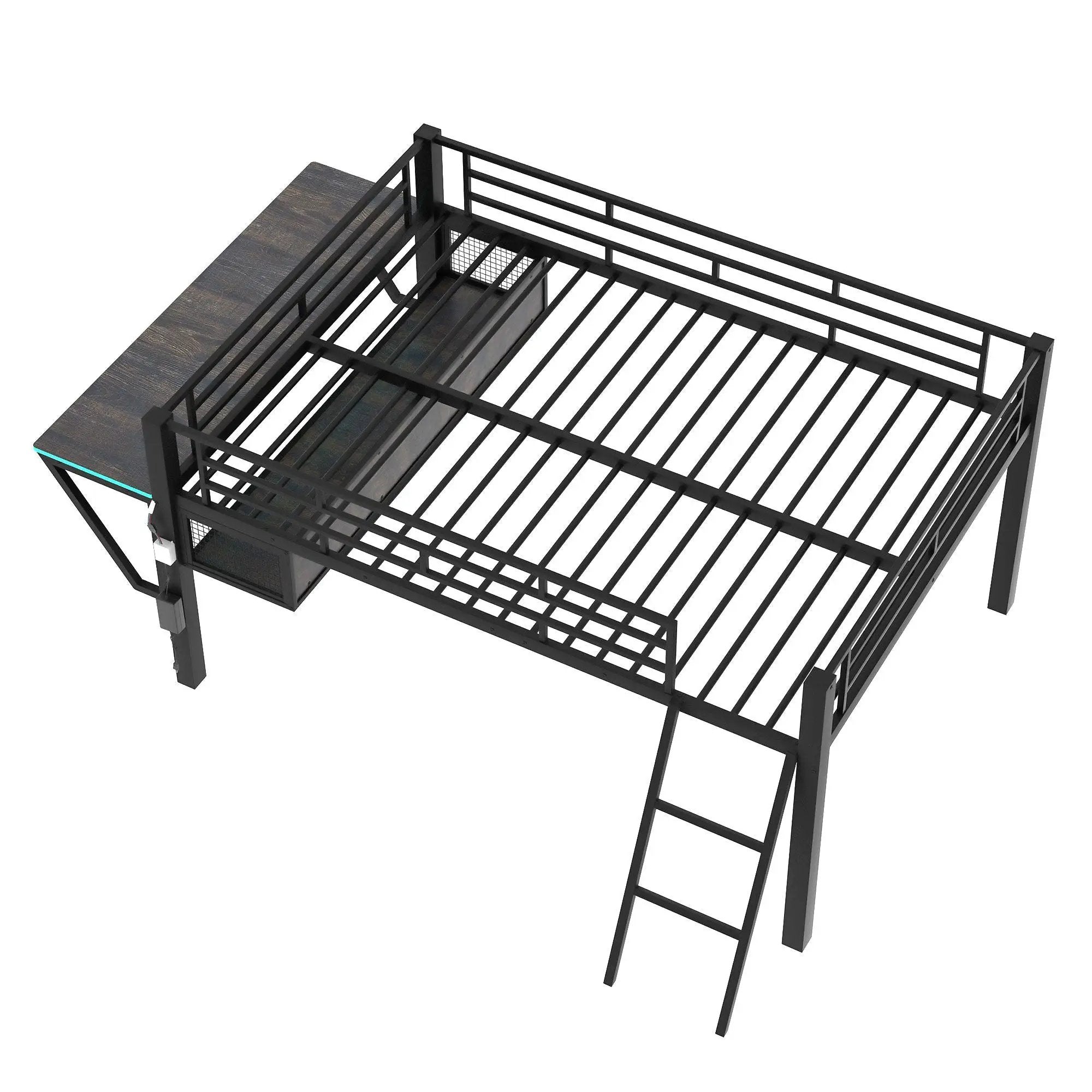 Gaming - Full Size Loft Bed With Desk, LED - Black by HouseOfZazla