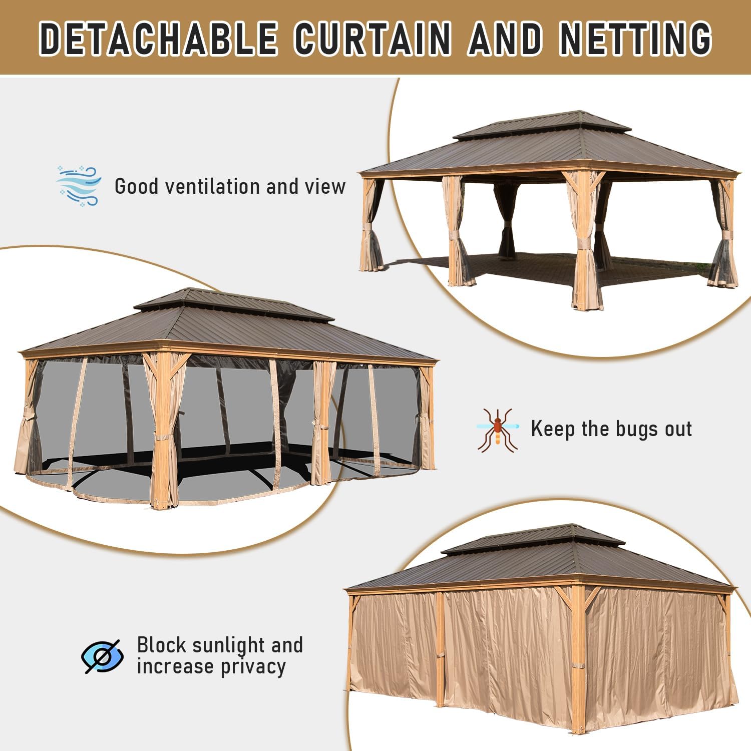 14x22FT Hardtop Gazebo with Galvanized Steel Double Roof by HouseOfZazla