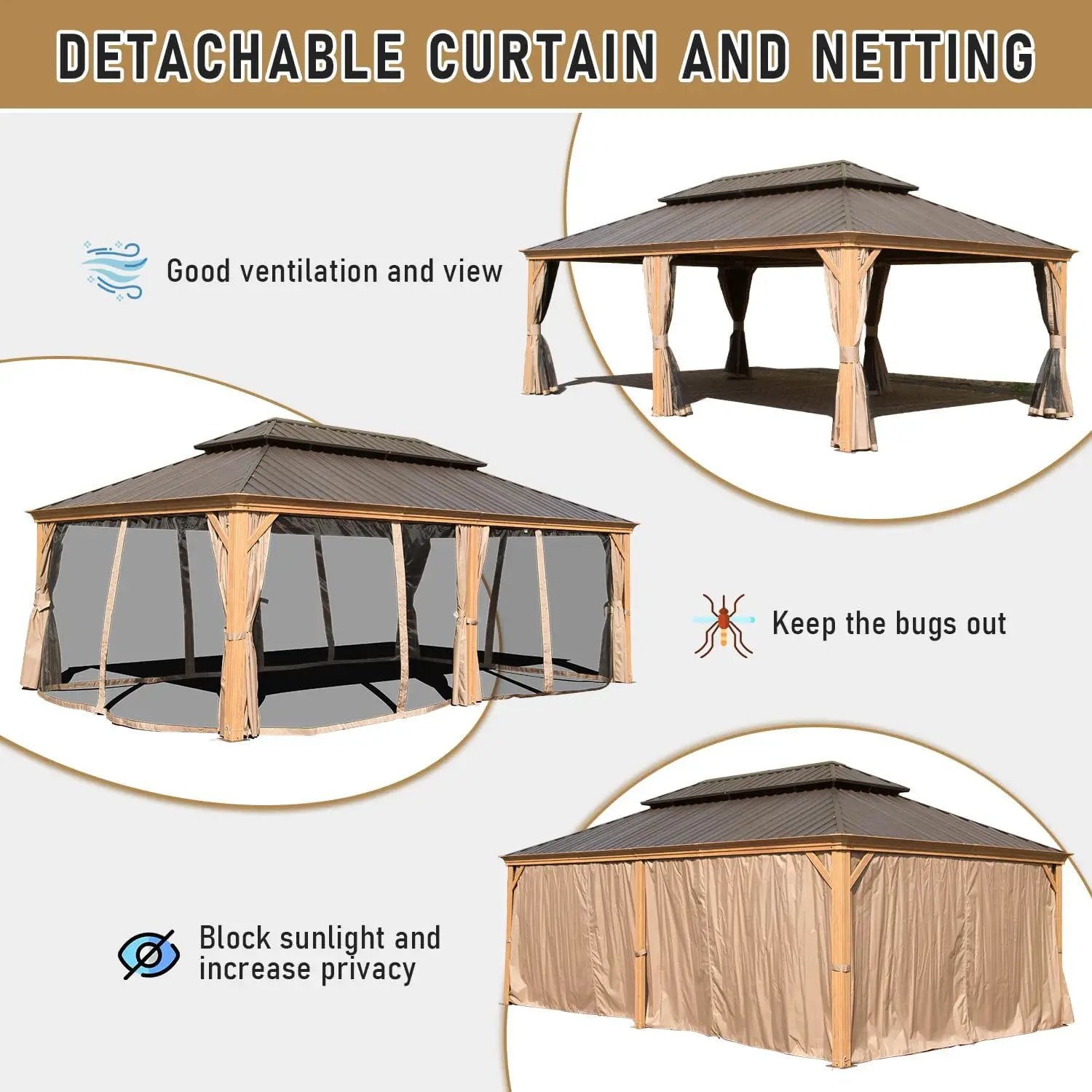 14x24FT Hardtop Gazebo With Galvanized Steel Double Roof by HouseOfZazla