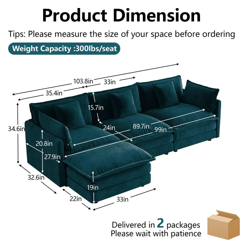 Oversize 3-Seater Sofa with Ottoman by HouseOfZazla