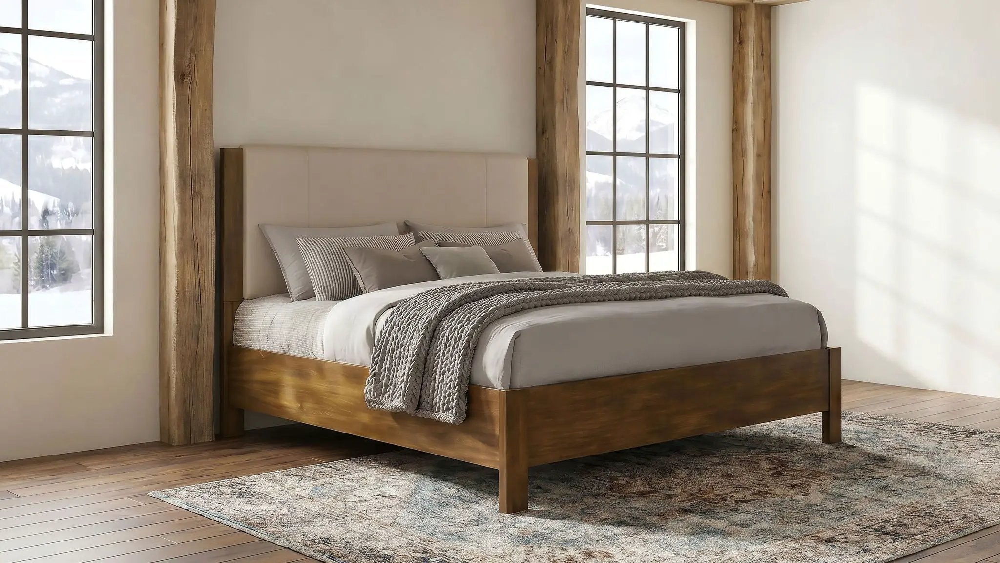 Adderley California King Wood Panel Bed Cream and Warm Brown by Unique Piece Furniture