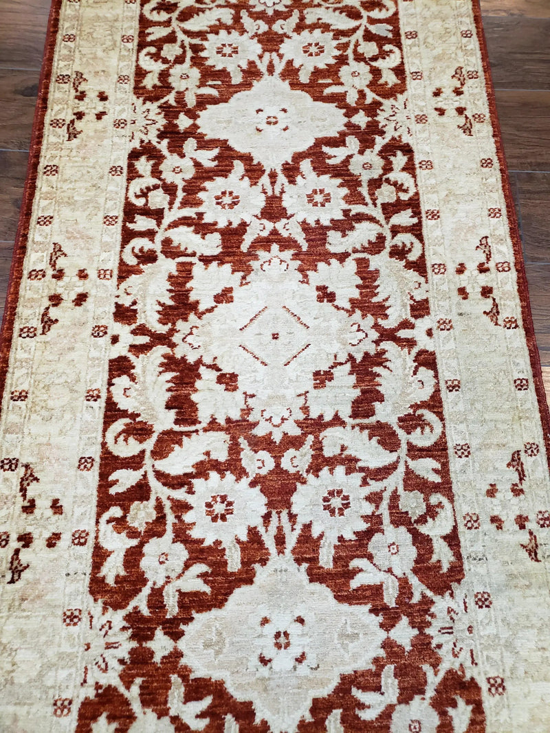 21 ft Runner Rug Long Hallway Runner, 3 x 21 Corridor Rug, Peshawar Pak Persian Chobi Agra Rug, Maroon and Beige Large Flowers Wool Handmade by Jewel Rugs
