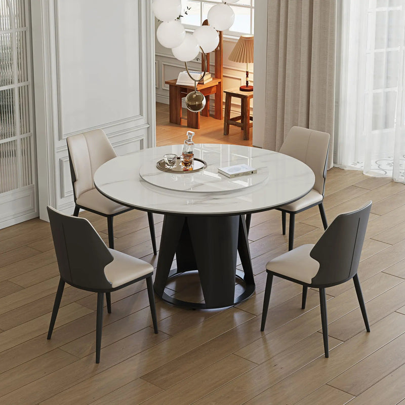 Modern Sintered Stone Dining Table With Round Turntable And Metal Pedestal - White by Unique Piece Furniture