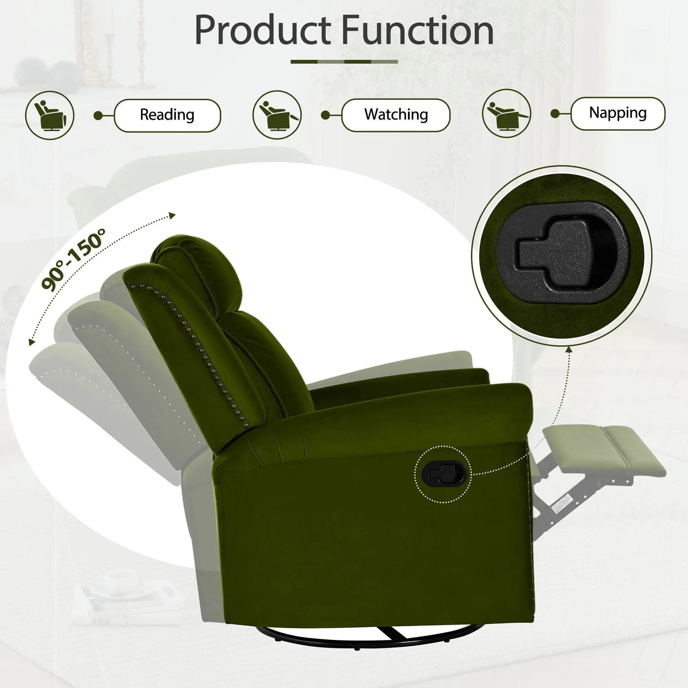 360 Degrees Swivel Recliner Manual Rocking Recliner Home With Adjustable Backrest by Unique Piece Furniture