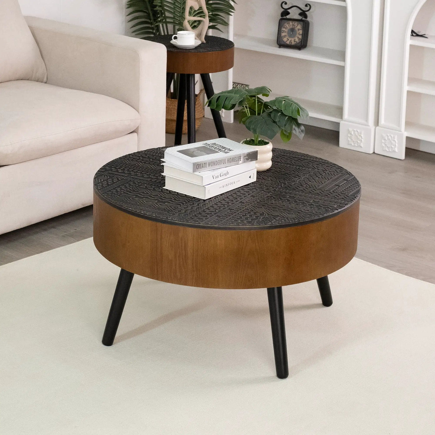 Round Coffee Table With Storage Function For Living Rooms by HouseOfZazla