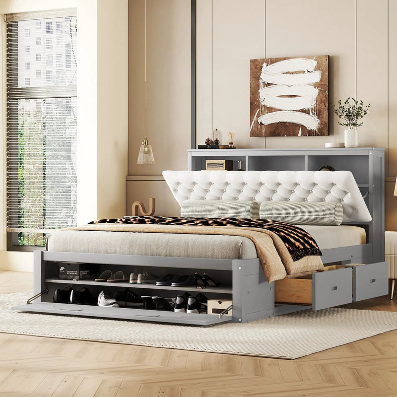 Platform Bed With Storage Headboard, Shoe Rack And 4 Drawers by Unique Piece Furniture