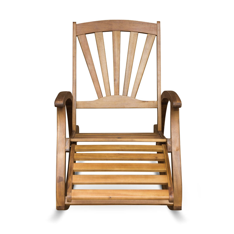 Outdoor Acacia Wood Rocking Chair with Retractable Foot Panel by HouseOfZazla