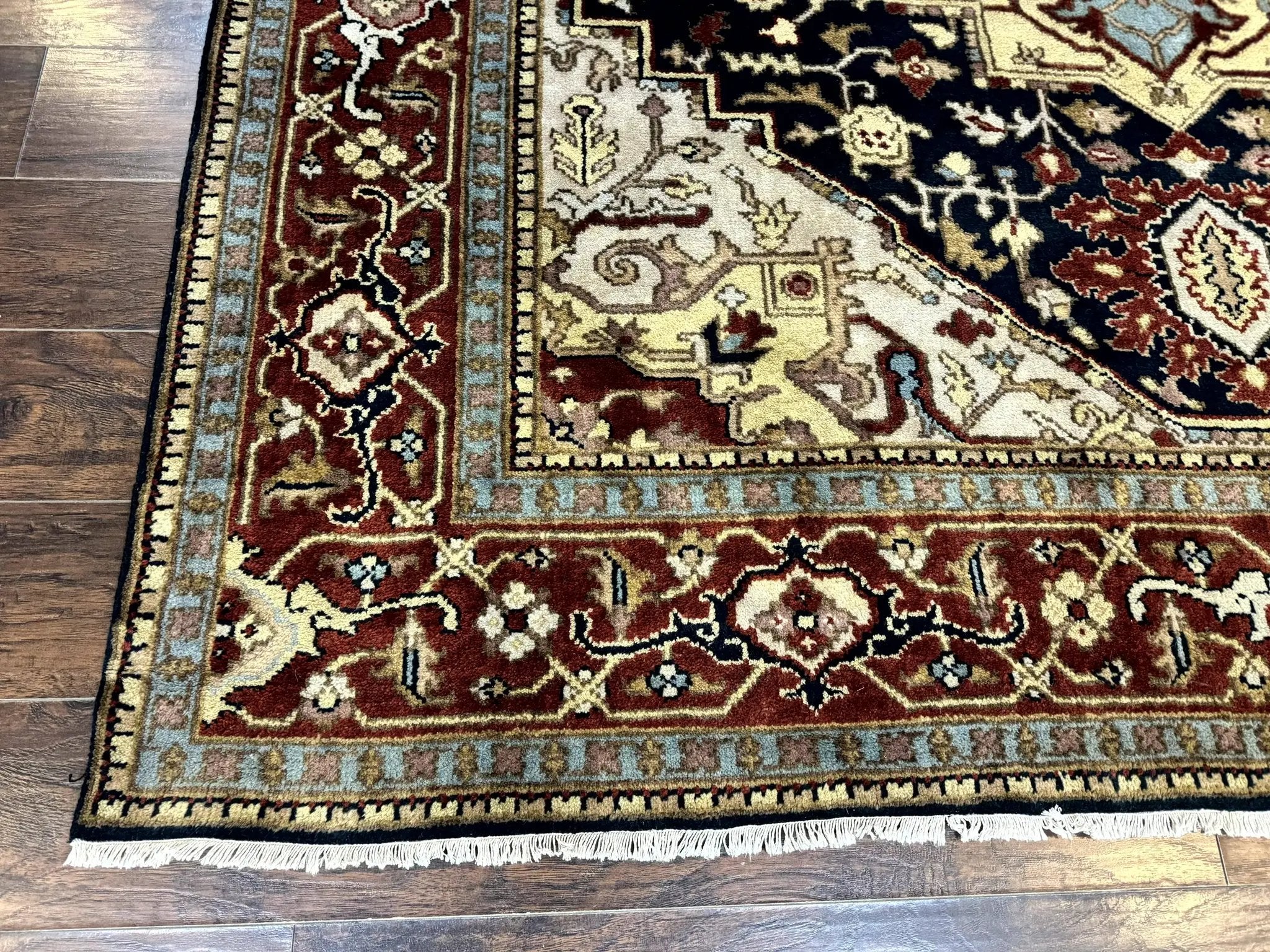 Indo Persian Heriz Rug 8x10, Geometric Medallion, Serapi Carpet, Wool Vintage Rug by Jewel Rugs