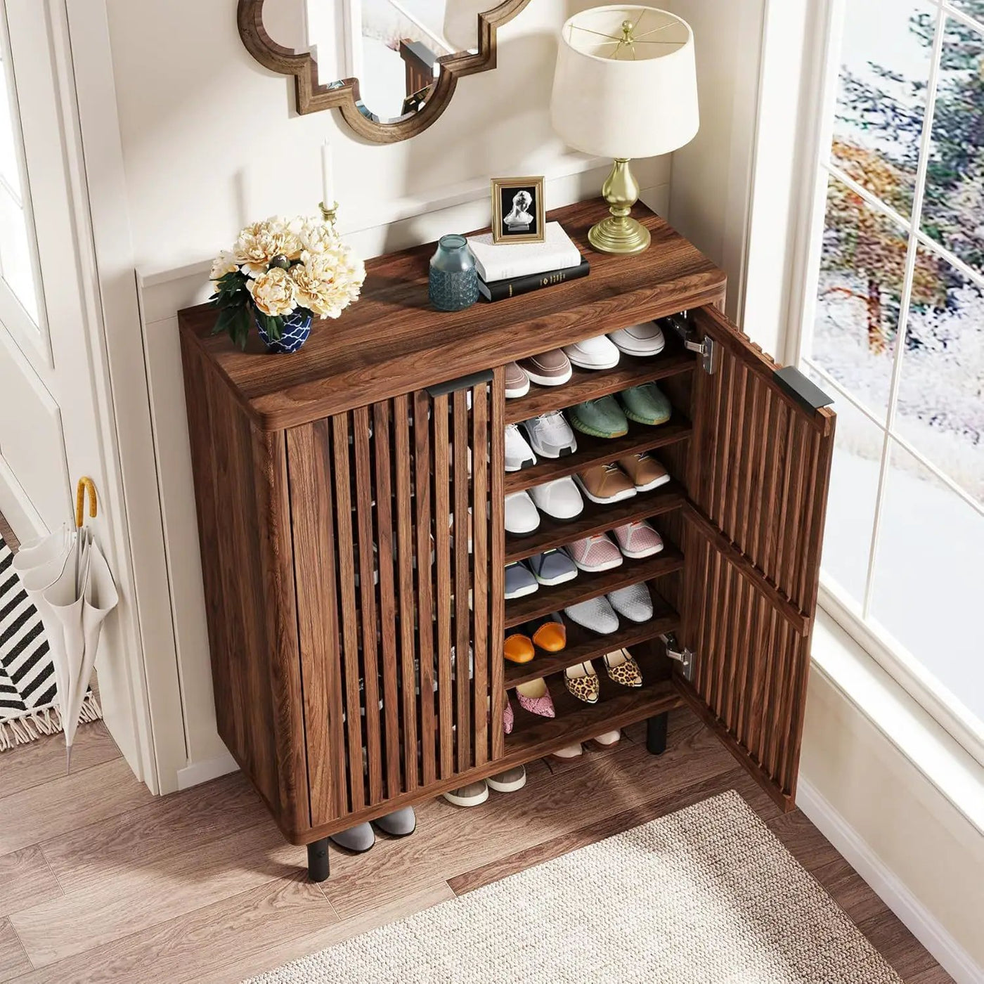 6 Tier Shoe Cabinet With Louvered Doors by HouseOfZazla