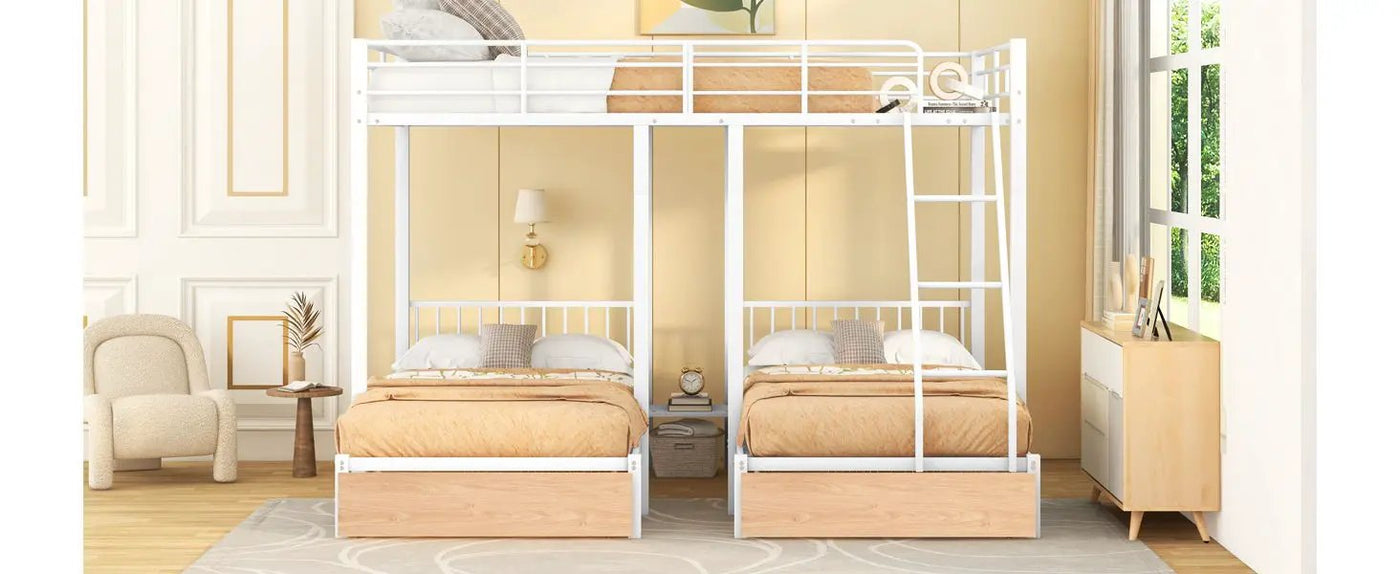 Triple Bunk Bed With Drawers And Guardrails by Unique Piece Furniture