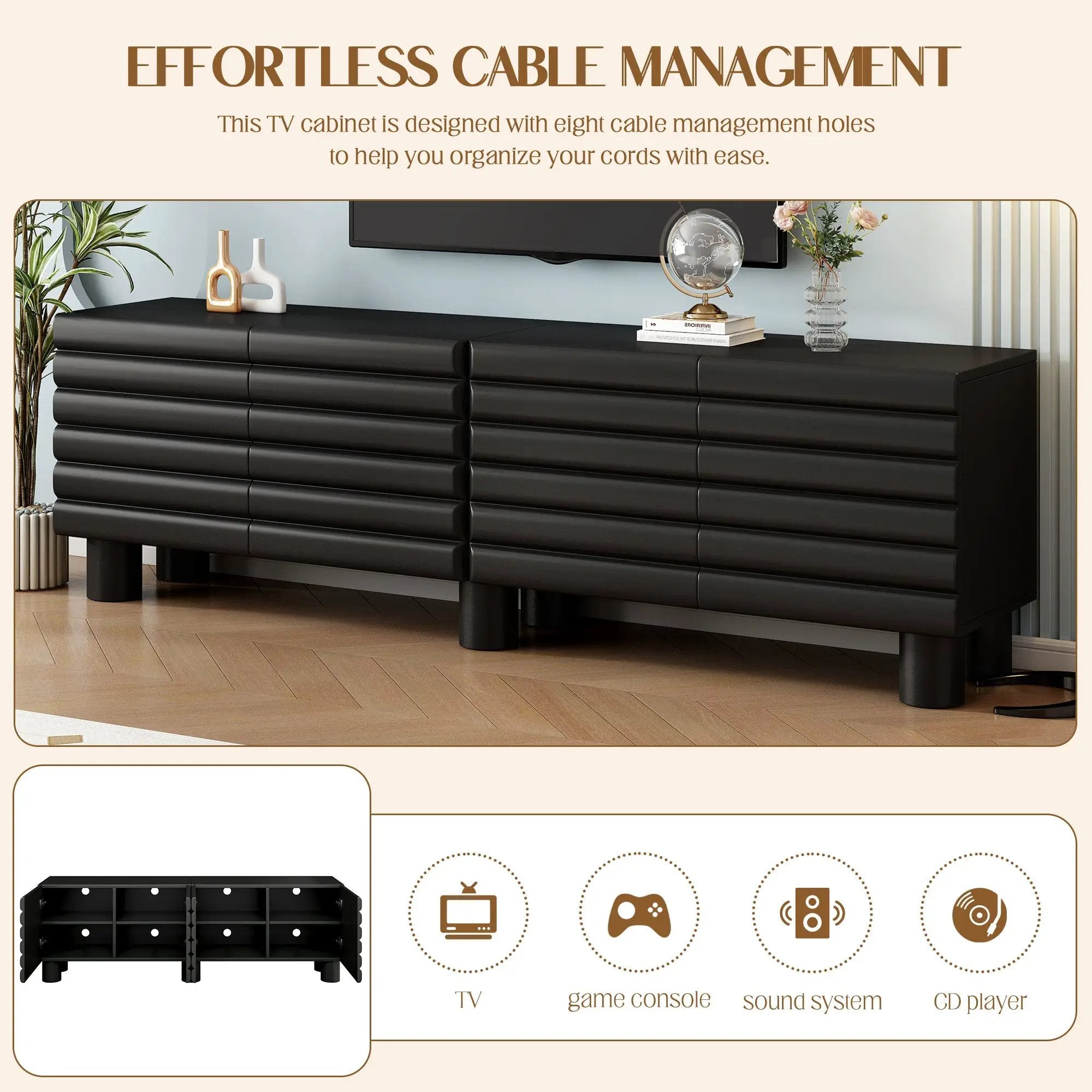 Stylish Thick Wavy Door TV Cabinet with Adjustable Shelves by HouseOfZazla