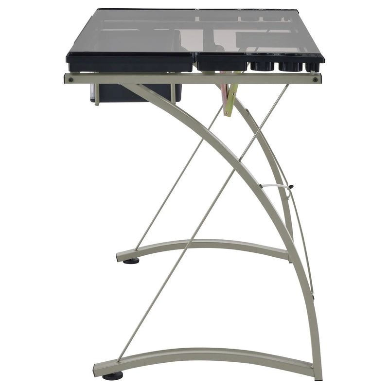 Melo 41-inch Glass Top Drafting Table with Storage Silver by Unique Piece Furniture