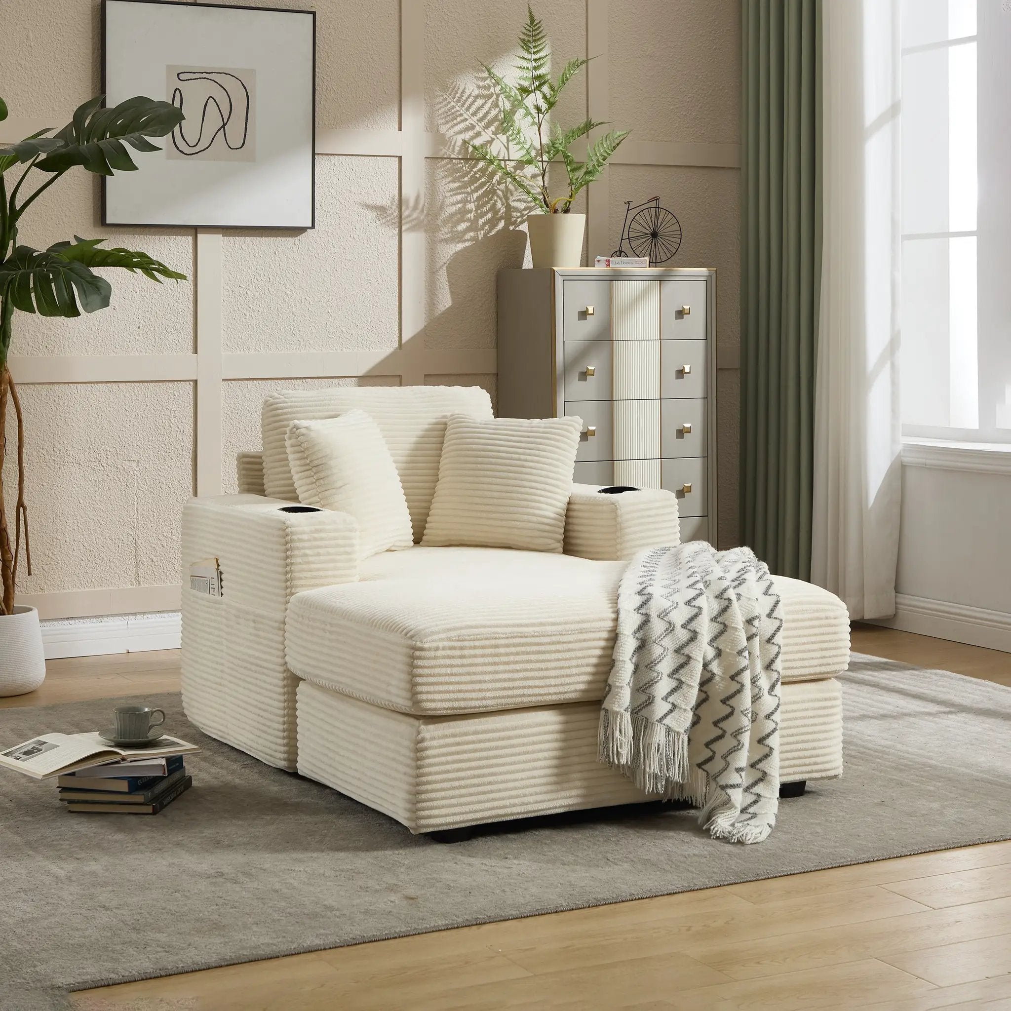 Corduroy Upholstered Chaise Lounge Sofa by HouseOfZazla