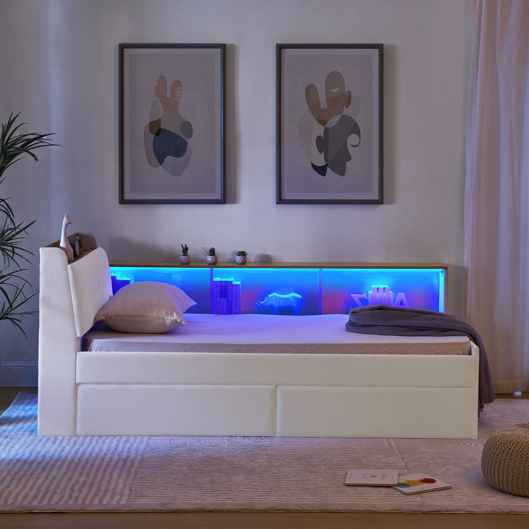Upholstered Daybed With Storage Headboard, Wireless Charging, LED Lights by Unique Piece Furniture