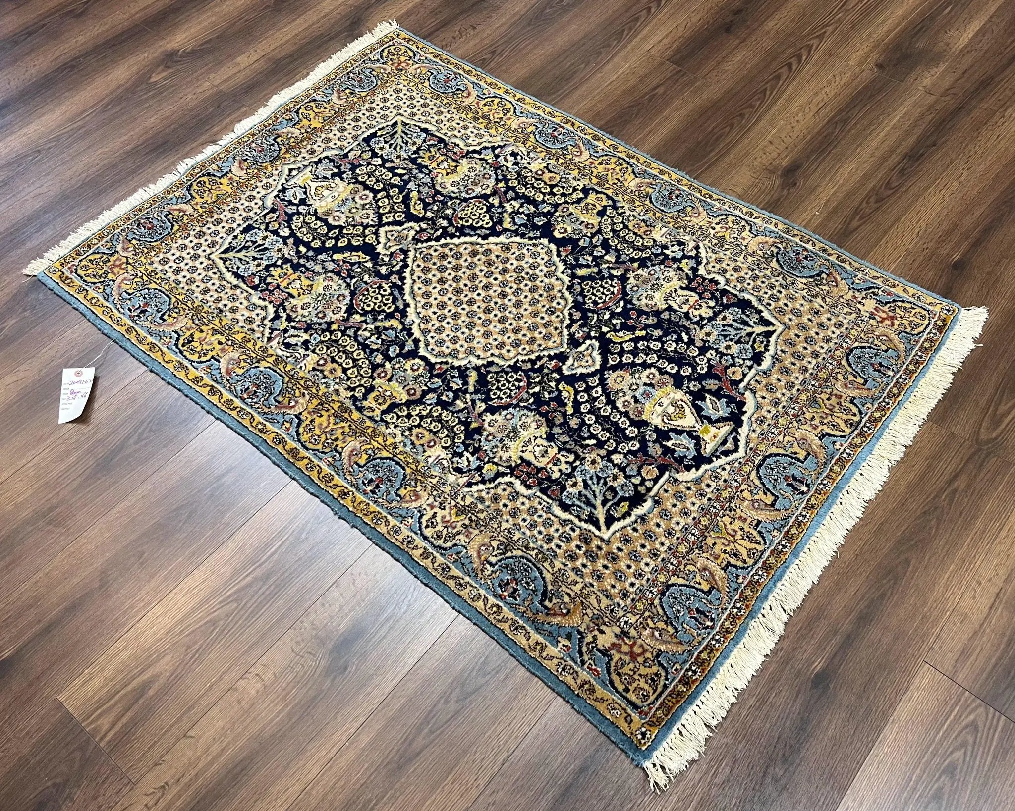 Fine Persian Qum Rug 3x5, Semi Antique Vintage Oriental Ghom Carpet, Floral Medallion, Highly Detailed, Hand Knotted, Navy Blue, Wool Area Rug, Birds by Jewel Rugs