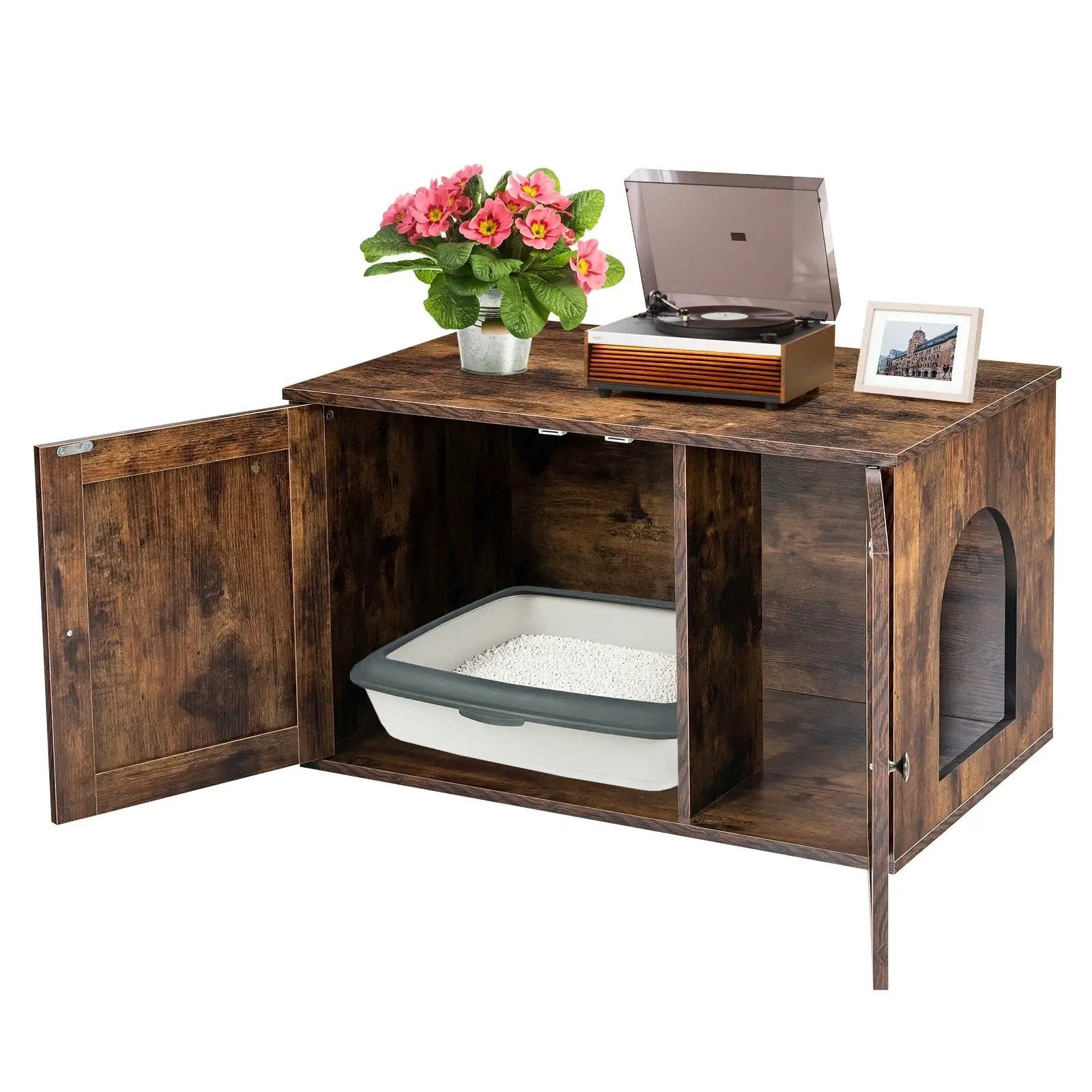 Wooden Hidden Cabinet Cat Furniture with Divider-Coffee by DirectDeals