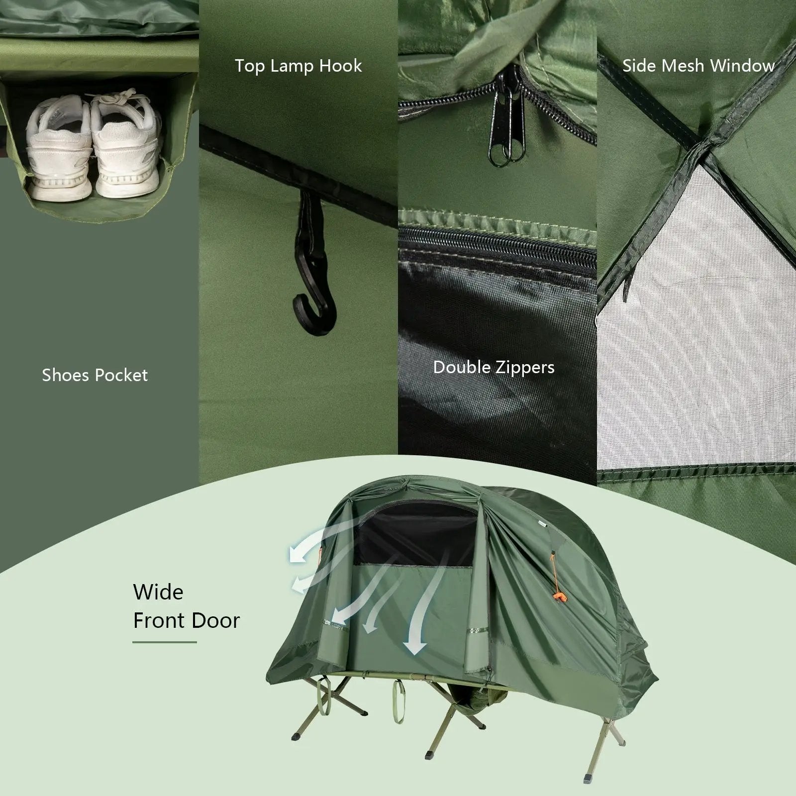 Cot Elevated Compact Tent Set with External Cover-Green by DirectDeals