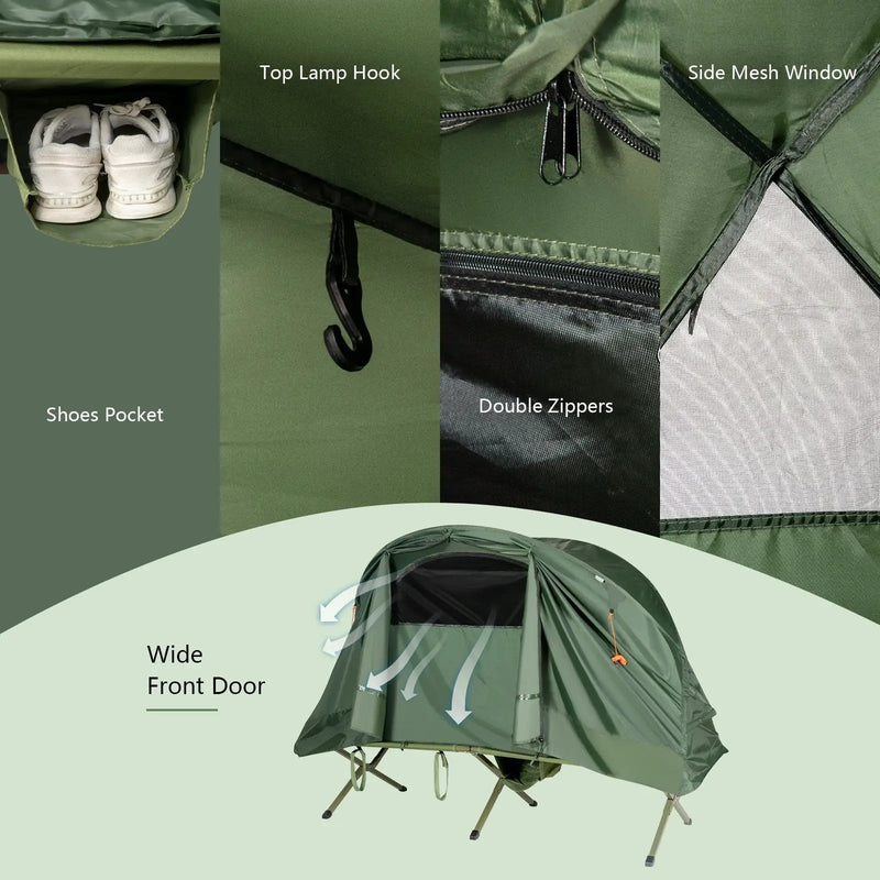 Cot Elevated Compact Tent Set with External Cover-Green by DirectDeals