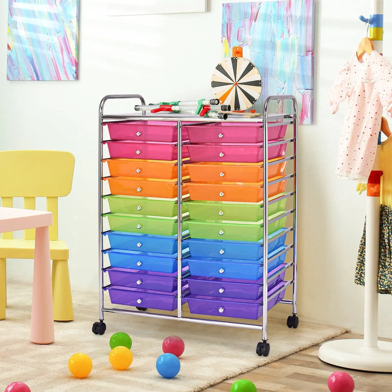 20 Drawers Storage Rolling Cart Studio Organizer-Multicolor by DirectDeals