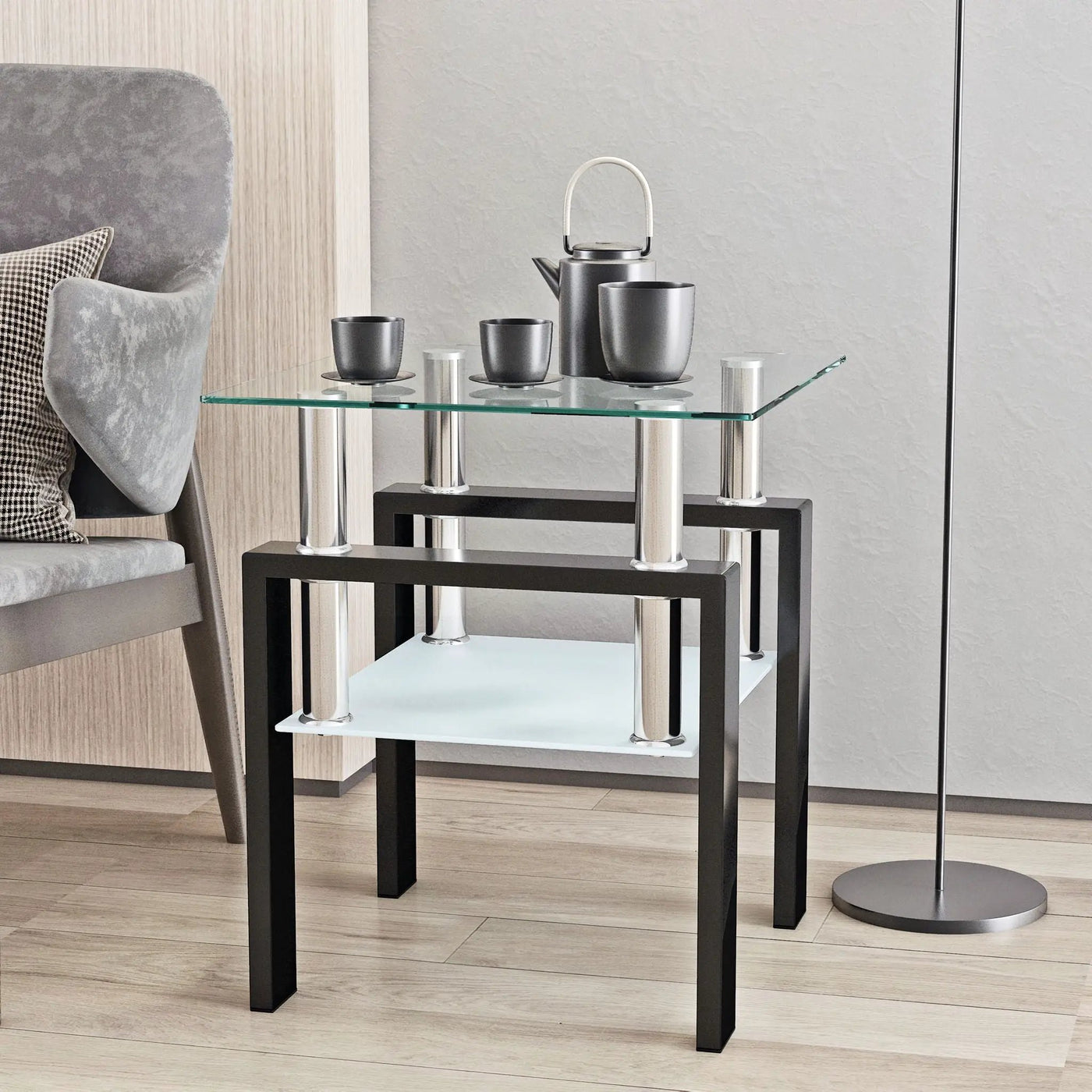 Modern Tempered Glass Tea Table, End Square Table For Living Room by HouseOfZazla