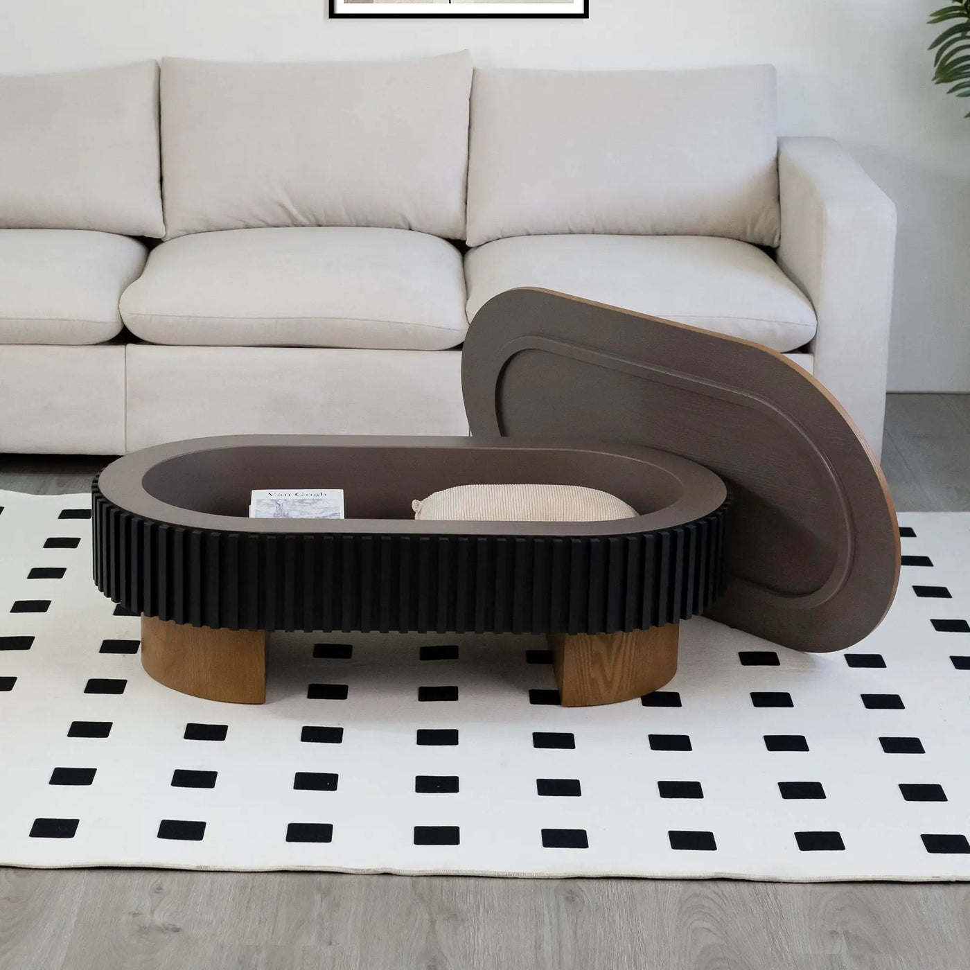Elliptical Living Room Coffee Table With Hidden Storage And Removable Tabletop by HouseOfZazla