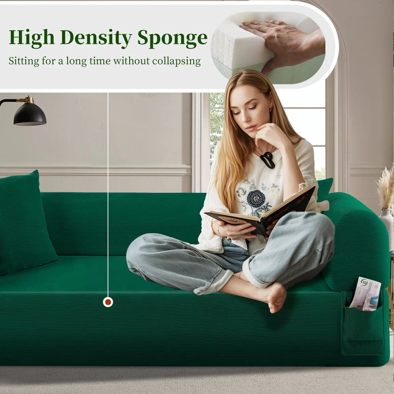 Spring Sofa with High-Quality Fabric in Green by HouseOfZazla