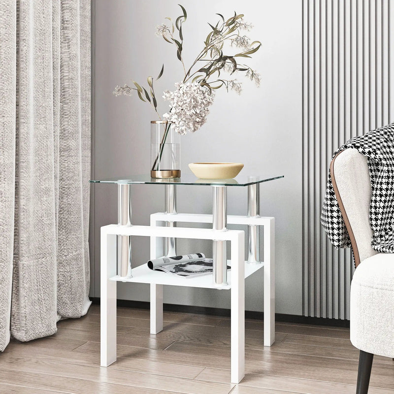 Modern Tempered Glass Tea Table, End Square Table For Living Room by HouseOfZazla