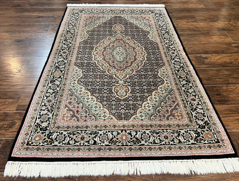 Sino Persian Rug 4x6, Fine Hand Knotted Carpet, Black, Wool, Vintage Rug 4 x 6, Herati Mahi, 300 KPSI by Jewel Rugs