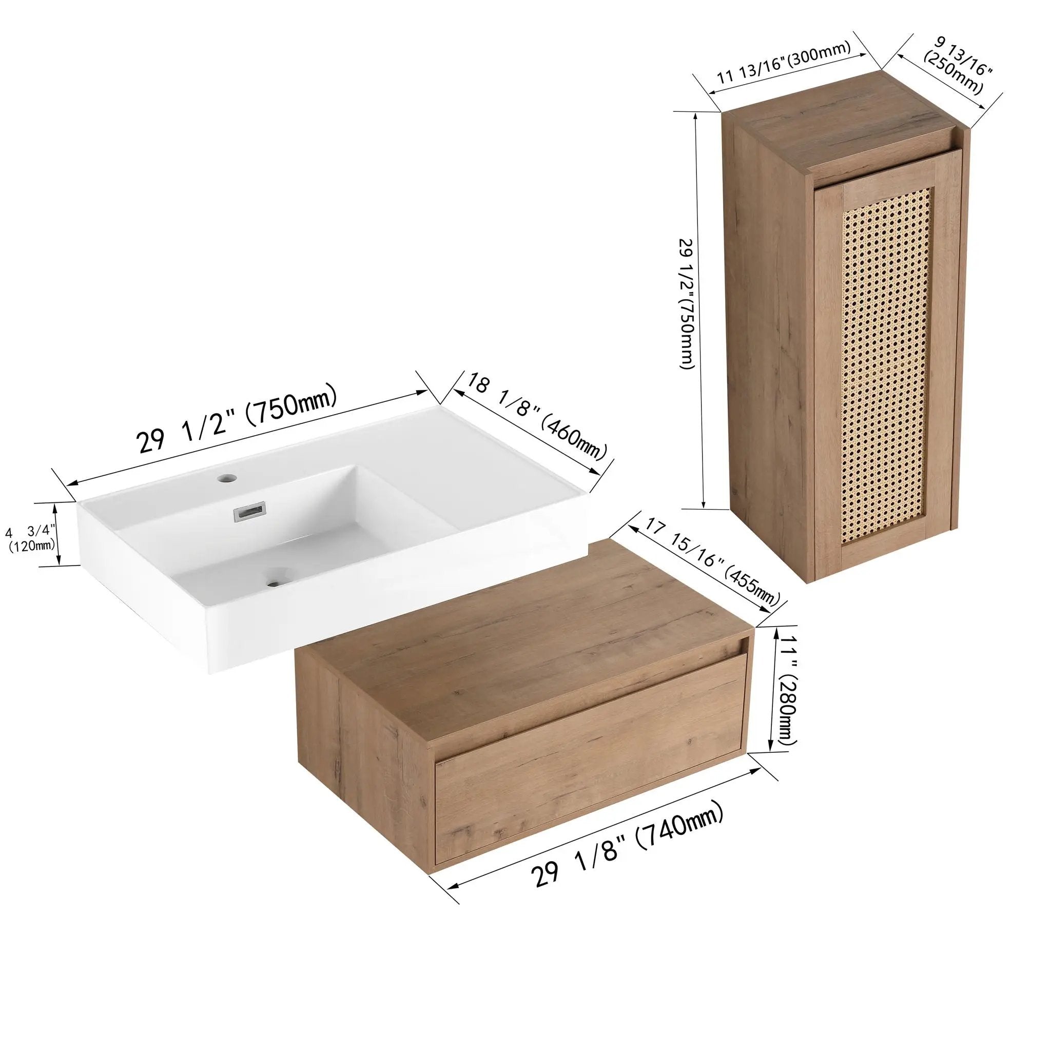 Modern Imitative Wall Mounted Bathroom Vanity With Resin Sink And Side Cabinet by HouseOfZazla