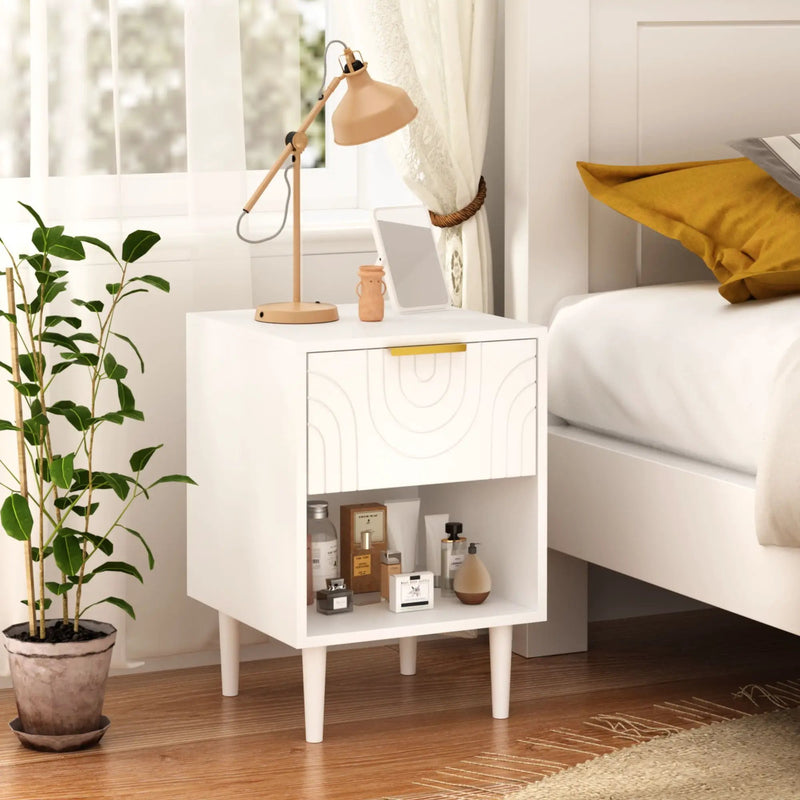 Nightstand With 1 Drawer And Open Shelf - White by Unique Piece Furniture